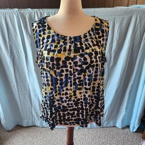 Jones Studio Blue and Yellow Patterned Blouse